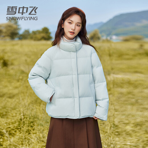 Snow Flying Down Jacket for Women Short 2025 Autumn and Winter New Thickened Warm Stand Collar Small Bread Jacket Coat Gray M (160)