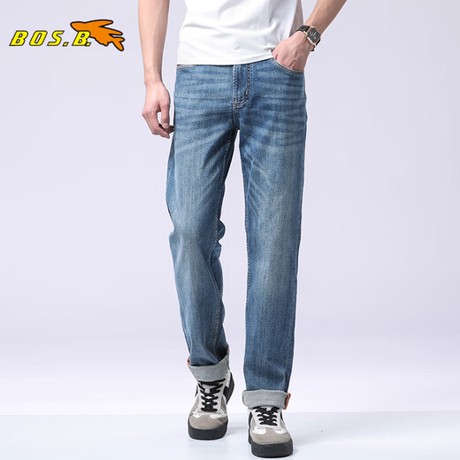 Bosch Fort counter jeans for men's spring and summer loose straight pants versatile extended trousers elastic casual washing trend blue regular 15619 29 (29)