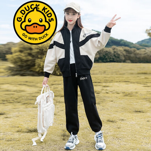 G.DUCKKIDS品牌童装3-14岁女童秋装套装春秋款8儿童外套裤子6女孩洋气两件套 1396H 加厚保暖冬装 灰色 加绒 170