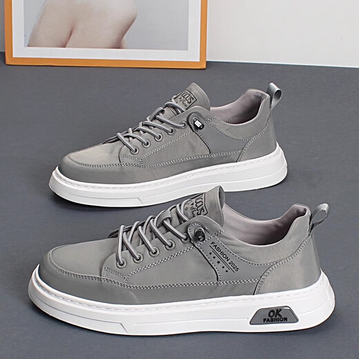 Light luxury canvas shoes men's shoes summer breathable men's board shoes men's Korean version lightweight casual shoes thin soft sole shoes men's gray [ice silk breathable] 41 (255mm)