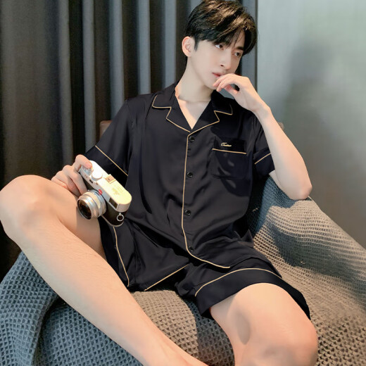 雅鹿睡衣男夏季夏天薄款冰丝短袖青少年可外穿男士2025新款家居服套装 12532【云朵棉绉布款】 M (建议身高165左右，体重90-11