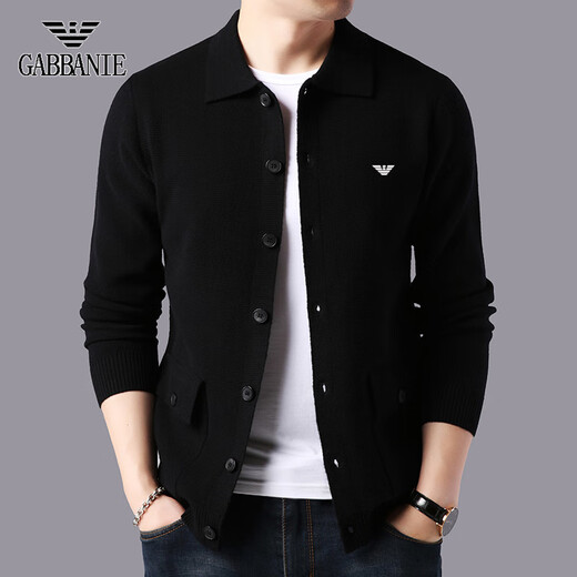 Emporio Armani Armani cardigan men's cardigan Korean style trendy casual lapel sweater sweater jacket thick black 7721 M 165 recommended 95-120Jin Jin equals 0.5 kg