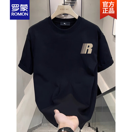 
Lomon 2025 summer new pure cotton short-sleeved T-shirt men's trendy men's clothes loose casual printed T-shirt half-sleeved black V761 black M