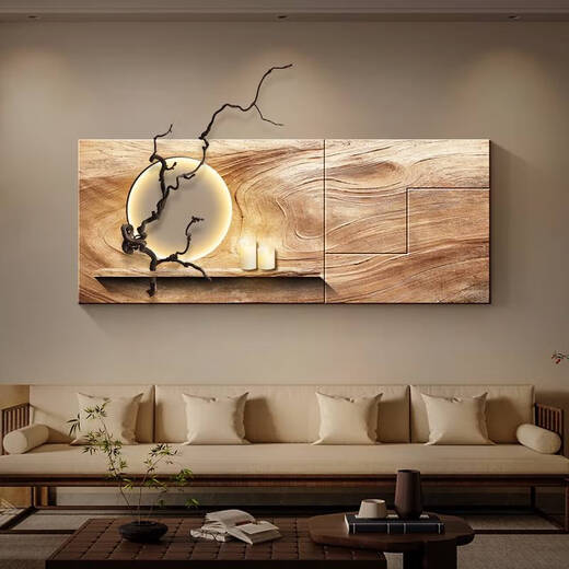 Pupanfeng living room decoration painting retro feeling sofa background wall hanging painting simple atmosphere tea room mural light B style - dead wood spring 12048c remote control lamp painting power bank + warm light
