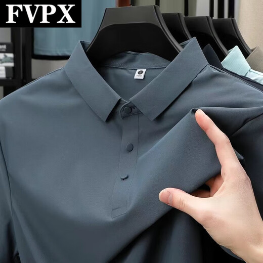 FVPX light luxury high-end brand short-sleeved polo shirt for men's summer striped lapel business t-shirt cool casual top 12357 blue and gray 3XL Recommended 165-180Jin [Jin equals 0.5 kg]