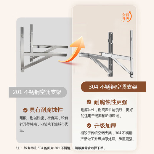 Beishi stainless steel air conditioner outdoor unit bracket 304/201 stainless steel air conditioner bracket 1 1.5 2 3p universal air conditioner outdoor rack suitable for Hisense Skyworth TCL Xiaomi, etc. 304 stainless steel with 4 shock absorbing pads 1-1.5P upgraded and thickened