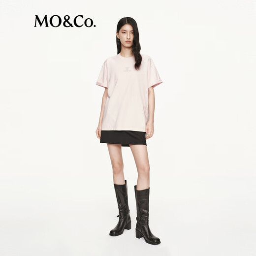 MO&Co.印花T恤2025秋新品猫和老鼠联名系列抗菌防螨棉质短袖MBE3TEE001 淡粉色 M /165