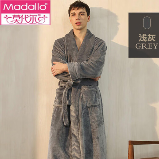 
Modal couples nightgown women coral velvet bathrobe men's yukata autumn and winter extended thickened flannel spring and autumn pajamas home clothes light pink striped webbing bathrobe Y721 M women [80-100Jin [Jin equals 0.5 kg]]