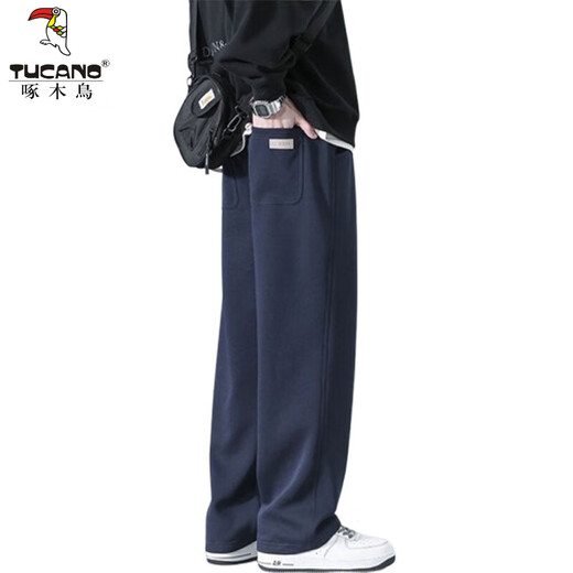 Woodpecker (Tucano) American Casual Hosen für Herrenherbst- und Wintermodemarke High Street Wide-Bein-Sporthosen für Männer losen gerade große Größe der Schwergewicht 10921-Hk9209 Navy Blue Regulal M etwa 90 ~ 115 Jin [Jin gleich 0,5 kg] kann getragen werden können