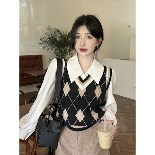 Jiangong high-end white shirt for women in spring and autumn with design niche polo collar long-sleeved shirt layered vest top white (white fabric slightly see-through) M (90-105Jin Jin equals 0.5 kg)