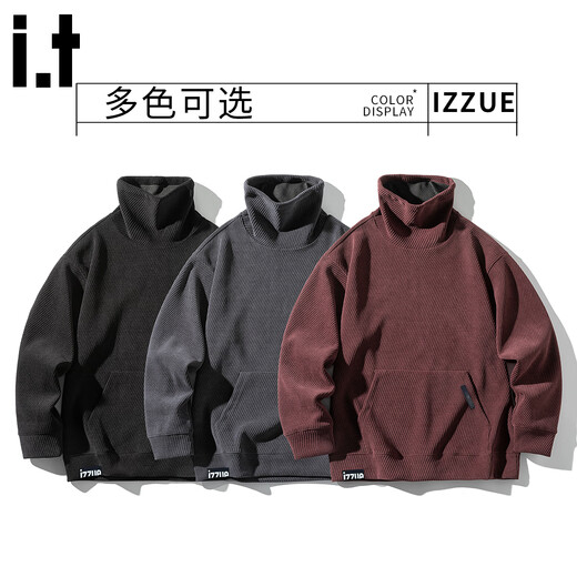 Izzue it Hong Kong trendy brand turtleneck sweatshirt men's autumn and winter American retro loose casual pullover top jacket dark gray official authentic M