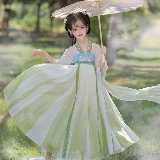 【1369人收藏】汉服女童2025儿童古装中国风超仙唐装古风公主女孩 夏幽长袖（送披帛+赠品 120