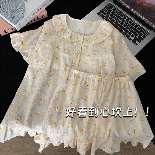 山头林村带胸垫睡衣女款网红风卡通2025新款夏季短袖薄款可外穿家居服套装 12346 口袋小猫 带胸垫 M