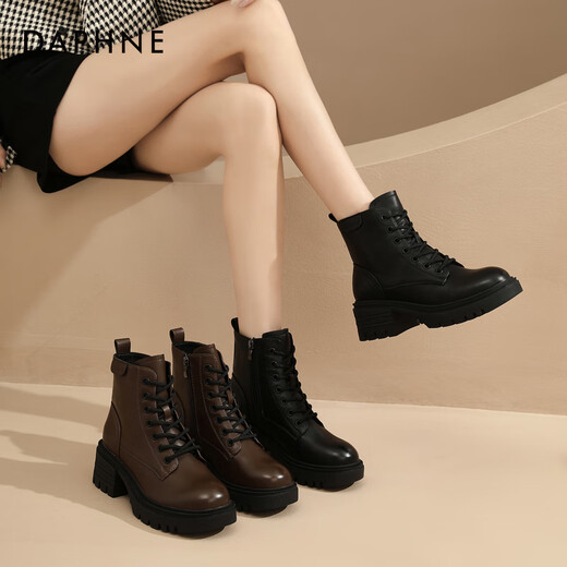 Daphne Martin boots women's new breathable short boots British style thick sole heightening versatile boots black 37