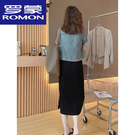 罗蒙（ROMON）薄款短袖牛仔衬衫女2025春秋装新款休闲上衣披肩设计感小众短外套 672水洗蓝 高品质 XL  建议120-135