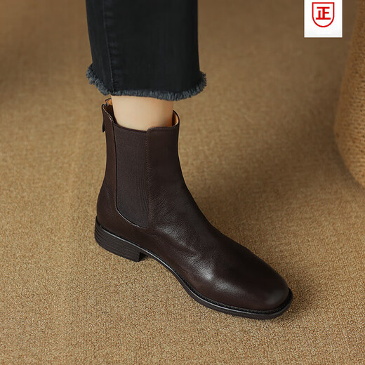 Belle-Ta Serie marca Bote Broken Code Full Cow Winde Toe Boots for Women 2025 Autumn and Winter New Style Plus Velvet Soft Sole Botas cortas Tacón grueso Single [Soft Cow Wide] 3 cm 35