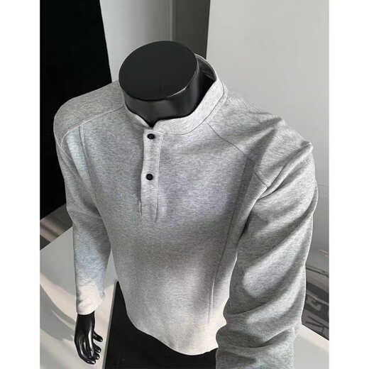 SHANNU long-sleeved T-shirt men's autumn and winter American velvet thickened heavy-weight Henry collar clothes casual wear bottoming shirt sweatshirt T24555 white gray XL (recommended 110-130Jin Jin equals 0.5 kg)