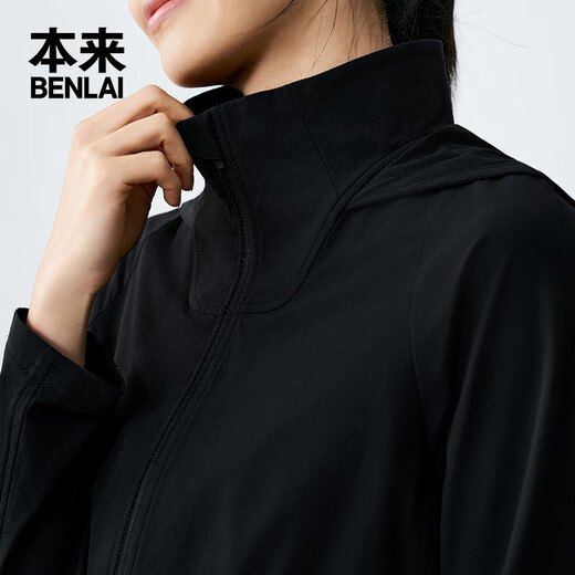 本来BENLAI女士速干夹克夏季新款轻薄运动休闲连帽短外套 黑色 L