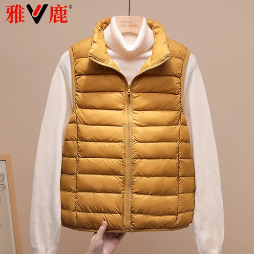 Yalu Lightweight Down Vest Women's Liner New Short Style Casual Sports Spring Outerwear Warm Stand-up Collar Vest Jacket Off-White L 100-120Jin Jin is equal to 0.5 kg