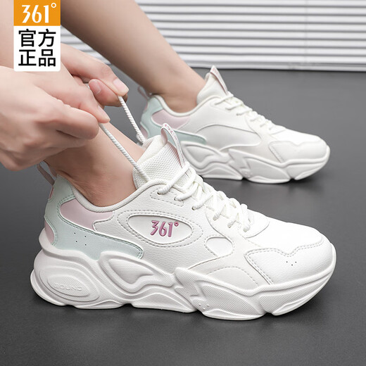 361 Women's Shoes Sports Shoes Women's Running Shoes Autumn and Winter New Leather Warm Student Casual Commuting White Travel Shoes Feather White/Foam Blue (Leather) 37 (Official Authentic)