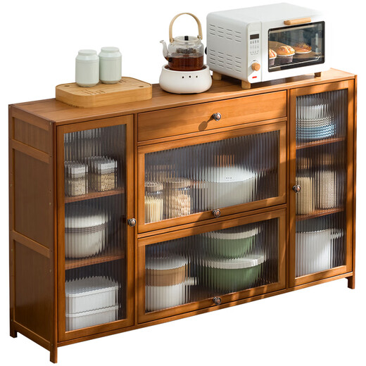 Trojan Kitchen Shelf Nordic Sideboard Microwave Oven Home Living Room Cabinet Home Solid Wood Multi-Function Storage Cabinet Wine Cabinet Changhong Transparent Door High Style - Four Doors 100 Long