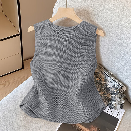 She pool solid color V-neck sleeveless knitted vest women's 2025 autumn new layered woven vest vest