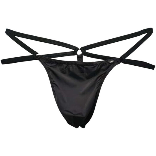 Men's T-string underwear stretch ice silk large pouch double-strap thong underwear with ring sexy underwear men's T-pants breathable purple S