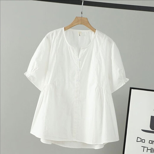 Zimu cotton linen 2025 summer clothing for women Korean style versatile V-neck top loose slim lantern sleeve doll shirt 3886 white XL (recommended 125-135Jin [Jin equals 0.5 kg])