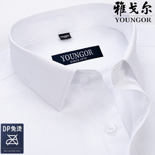 雅戈尔旗舰官方店短袖衬衫男中年商务休闲条纹免烫抗皱高端正装纯色纯棉 DX6626 42 建议【160-170斤】