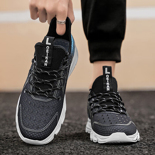 Die gleiche Marke pleite Sneaker für Männer im Sommer Neues Atmungsgitter mit atmungsaktivem Mesh weicher Arbeitsschuhe vielseitige Wanderschuhe Casual AC3889 Black 43