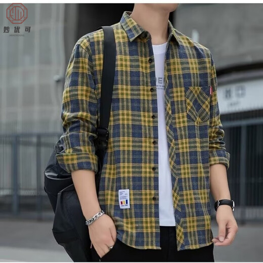 Miao Youke Camisa informal a cuadros Spring y Autumn Camisa de manga larga Camisa coreana Retro Summer Flin Jacket K12108 White M 90-110Jin [Jin equivale a 0.5 kg]