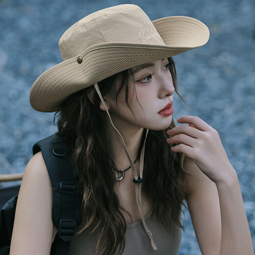 CARNEGIE&KEITH遮阳帽女户外登山帽女防晒渔夫帽女士大帽檐防紫外线西部牛仔帽男 卡其色（高颜值ck风礼盒装）