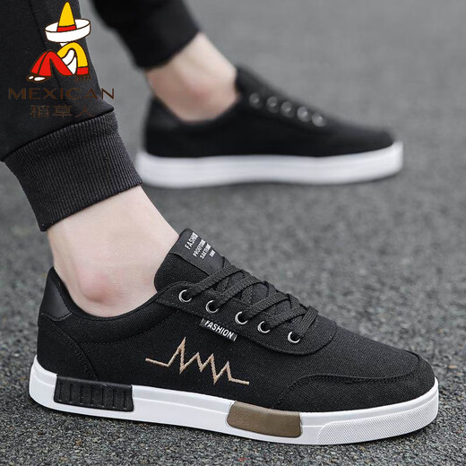 
Scarecrow (MEXICAN) 2025 summer new canvas shoes men Korean style trendy men's board shoes student versatile cloth shoes breathable trendy shoes men's shoes 6636 black and white 44