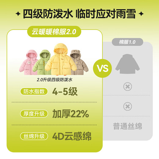 Dudujia Children's Cotton Clothes Cartoon Red New Year Winter Clothes Baby Cotton Jackets Winter Boys Hooded Jackets Girls Clothes Children's Clothes Yellow 90