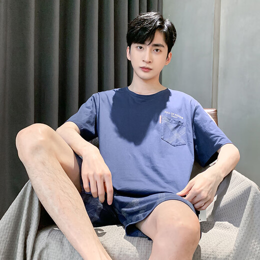 CarsemKeitn夏季男士短袖睡衣薄款棉质休闲加大码青少年家居服男宽松套装夏天 D9928 L 男L
