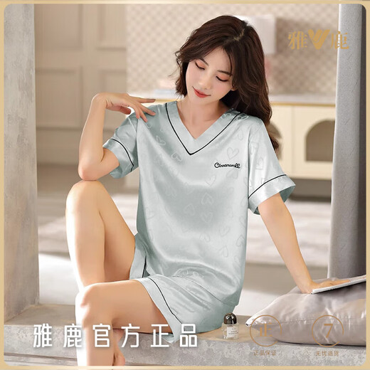 Yalu Marke Bingsi Pyjamas für Frauen 2025 Neue Sommer-Brustpads-Shorts Shorts für Frauen Heimkleidung dünn 1342-grün [kurzärmelige Shorts] m