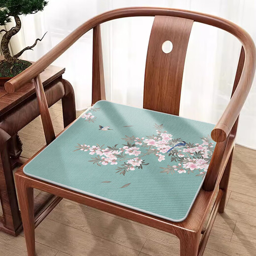 LUODA-bewegtes Sitzkissen im chinesischen Stil Viersaison Vier-Jahreszeiten Universal Stuhl Kissen Ice Seidenkissen Kühlmatte Massivholzmöbel Mahagoni-Sofa Stuhl Kissen U2694N-Cyanqing Pfirsich Blossom N [Eisseide Stoff] 50*50 cm (Standardkissen)