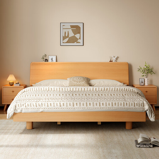 Mengran bed beech solid wood bed double bed 1.8m x 2m modern simple bedroom 1.2m x 2.0m single bed beech bed 1.5m x 2.0m all solid wood without veneer