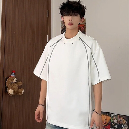 Qijungou (Qijungou) weißes schweres hartes Hemd für Jungen in Sommeroutfits Trendy Marke Kurzärmel dekonstruierte Spleißdesign Sinn für sieben Viertelhüllen 1421. Black M.