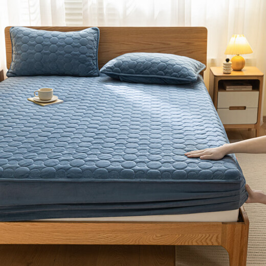 Mercury Series Home Textiles 2025 New Baby Velvet Quilted Sheet Single Piece A+ Bentley Blue Fitted Sheet 180cm*200cm