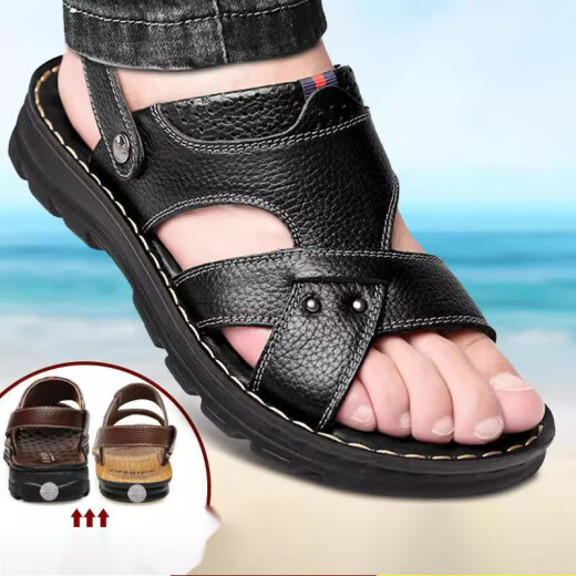 Taiwan Red Dragonfly Sandals Men's 2025 new genuine leather thick-soled beach summer wear dad's non-slip wear-resistant dual-purpose sandals 9928 brown 38