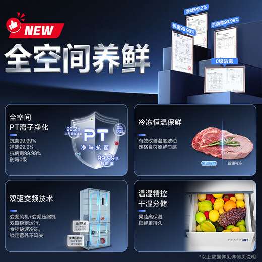 Midea 468 French multi-door four-door ultra-thin flat screen fully embedded bottom cooling first-class energy efficiency frost-free frequency conversion large capacity household refrigerator MR-468WUFPZE 20% national subsidy