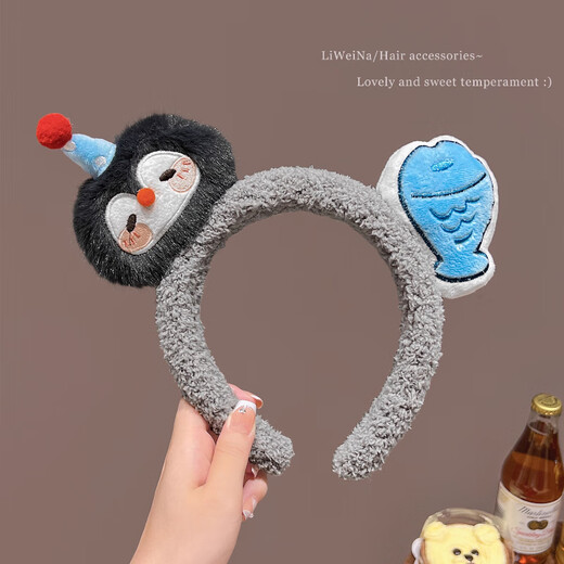 Danqin cute panda black and white lamb hair headband face wash cartoon hairband cute girl hairpin soft skin-friendly wide headband penguin fish headband