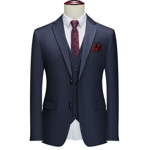 AX Armani groom suit men's three-piece slim wedding dress high-end striped suit striped blue two-piece suit (suit + pants) S