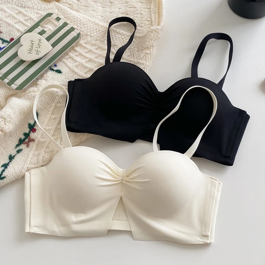 Ropa interior de dos puestos sin deslizamiento sin correa para mujeres con una pequeña reunión de pecho sin anillo y sujetador de verano antihorada antihorada, sujetador trasero sin marca, champán blanco + tono de piel rosa Valor 2 paquetes 85A 38B