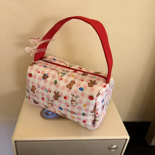 Colorful dots and high-looking cartoon bear and rabbit portable makeup and toiletry bag travel storage bag three-dimensional handbag red