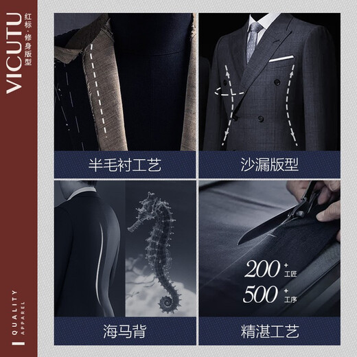 VICUTU men's trend [Little Blue West] suit wool formal wear wedding suit wedding jacket VRS88112505 black 180B