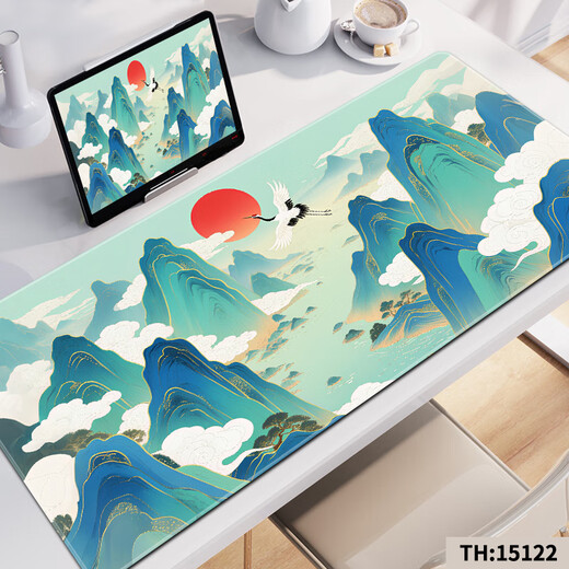 三色猫国风水墨画鼠标垫超大古风山水办公学生键盘桌垫电脑护腕滑子电竞顺滑锁边防滑定制加大加厚高颜值 15122锦绣山河 80厘米x30厘米x4毫米