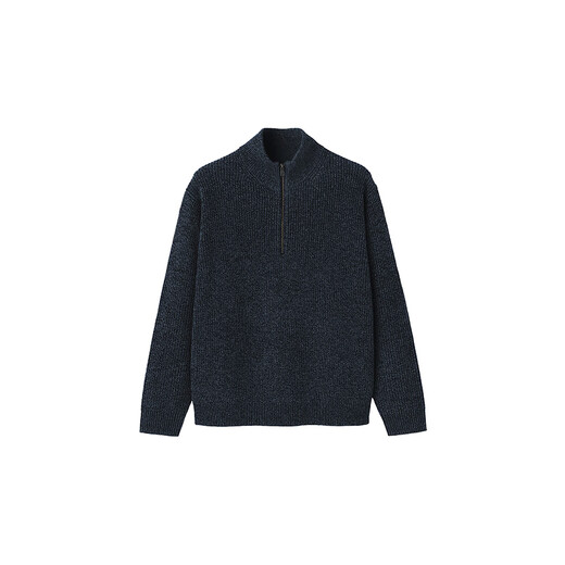 MUJI Men's Wool Medium Gauge Ribbed Knit Half-Zip Sweater 25 Years Winter Men's Clothing AA0TWA5A Smoked Blue M (170/92A)