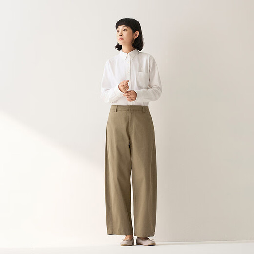 无印良品（MUJI）女式 丝光斜纹 桶型宽版裤 裤子女款25年秋季女装 BE1TEC5A 深米色 M （160/66A）